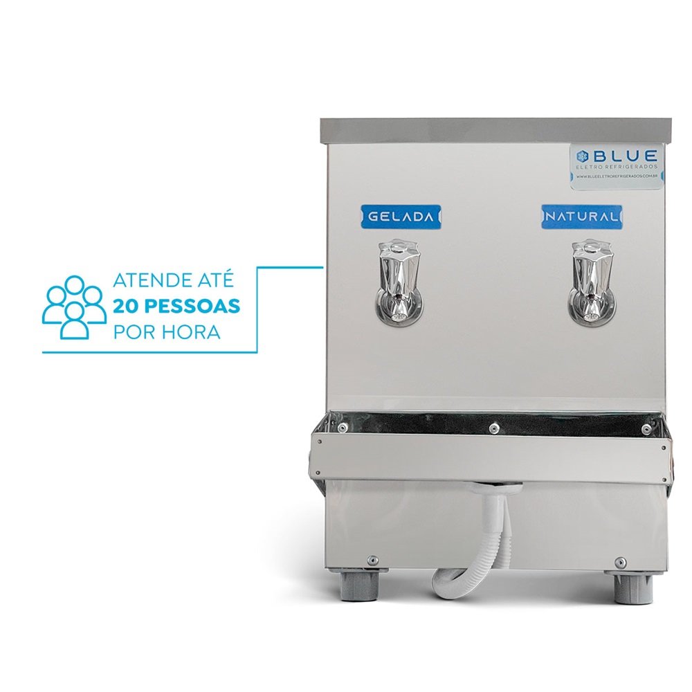 Bebedouro Purificador Industrial Blue Bancada 2 Torneiras Natural e Gelada 10L PIB10L220VN-2T Inox 220V