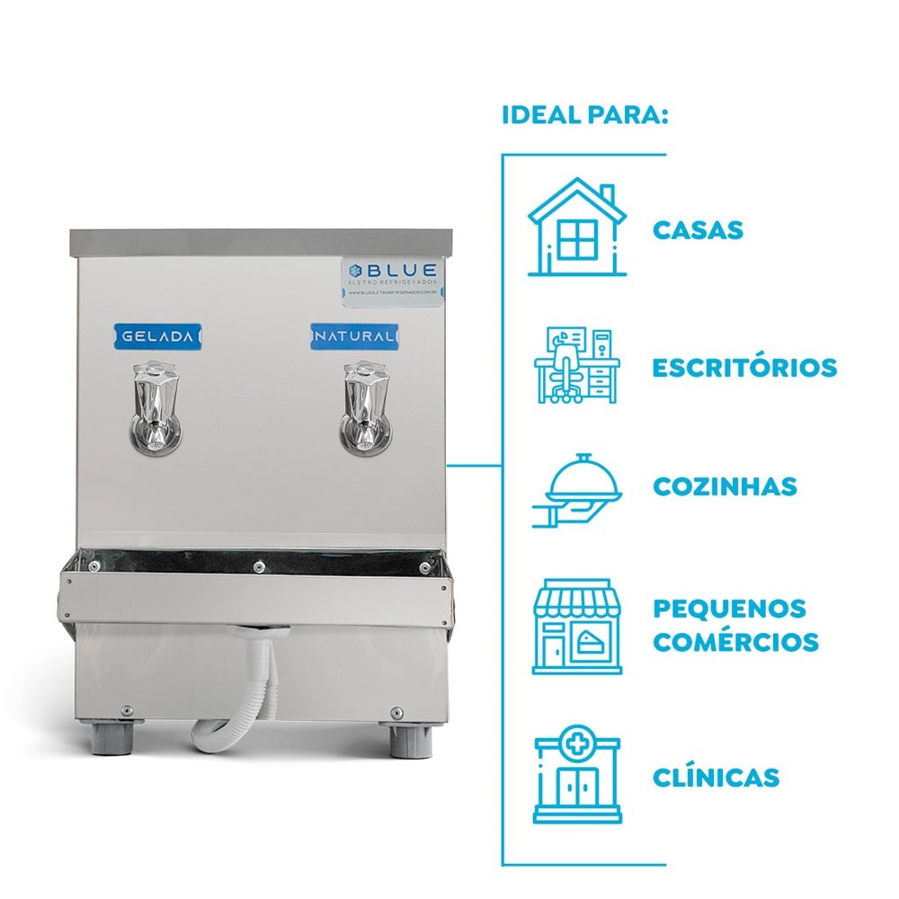 Bebedouro Purificador Industrial Blue Bancada 2 Torneiras Natural e Gelada 10L PIB10L220VN-2T Inox 220V