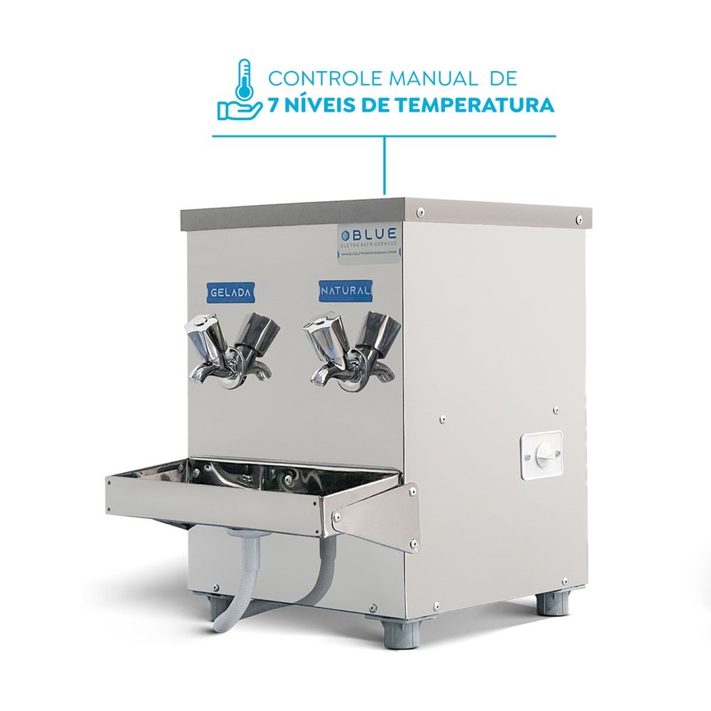 Bebedouro Purificador Industrial Blue Bancada 2 Torneiras Natural e Gelada 10L PIB10L220VN-2T Inox 220V