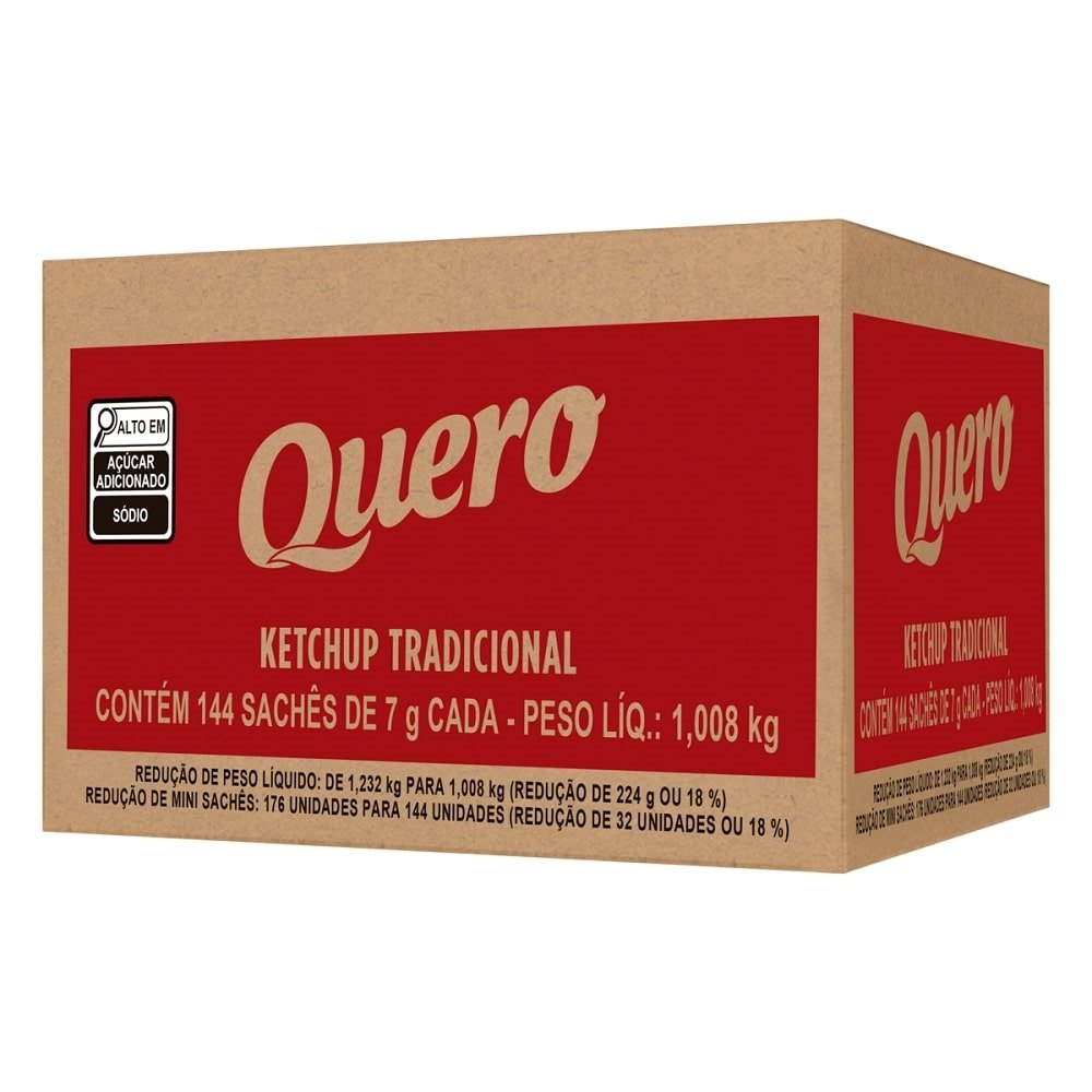Ketchup Quero Tradicional Mini Sachê 7g - Embalagem com 144 Unidades