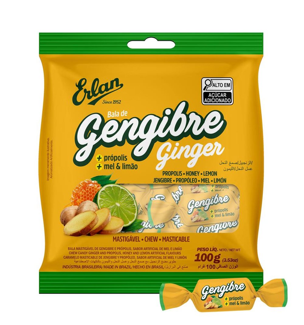 Bala Mastigavel Gengibre Propolis Mel E Limão Caixa com 50unid. de 100G