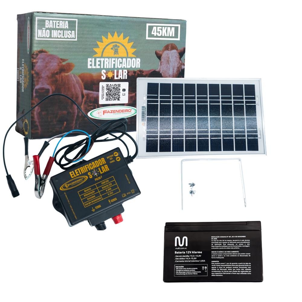 Cerca Elétrica Rural Eletrificador 45Km Solar com Bateria