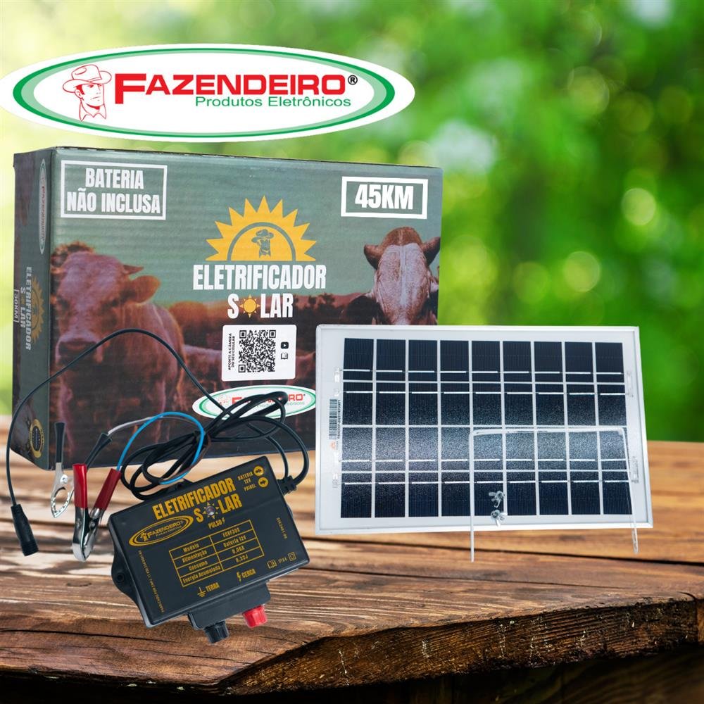 Cerca Elétrica Rural Eletrificador 45Km Solar com Bateria