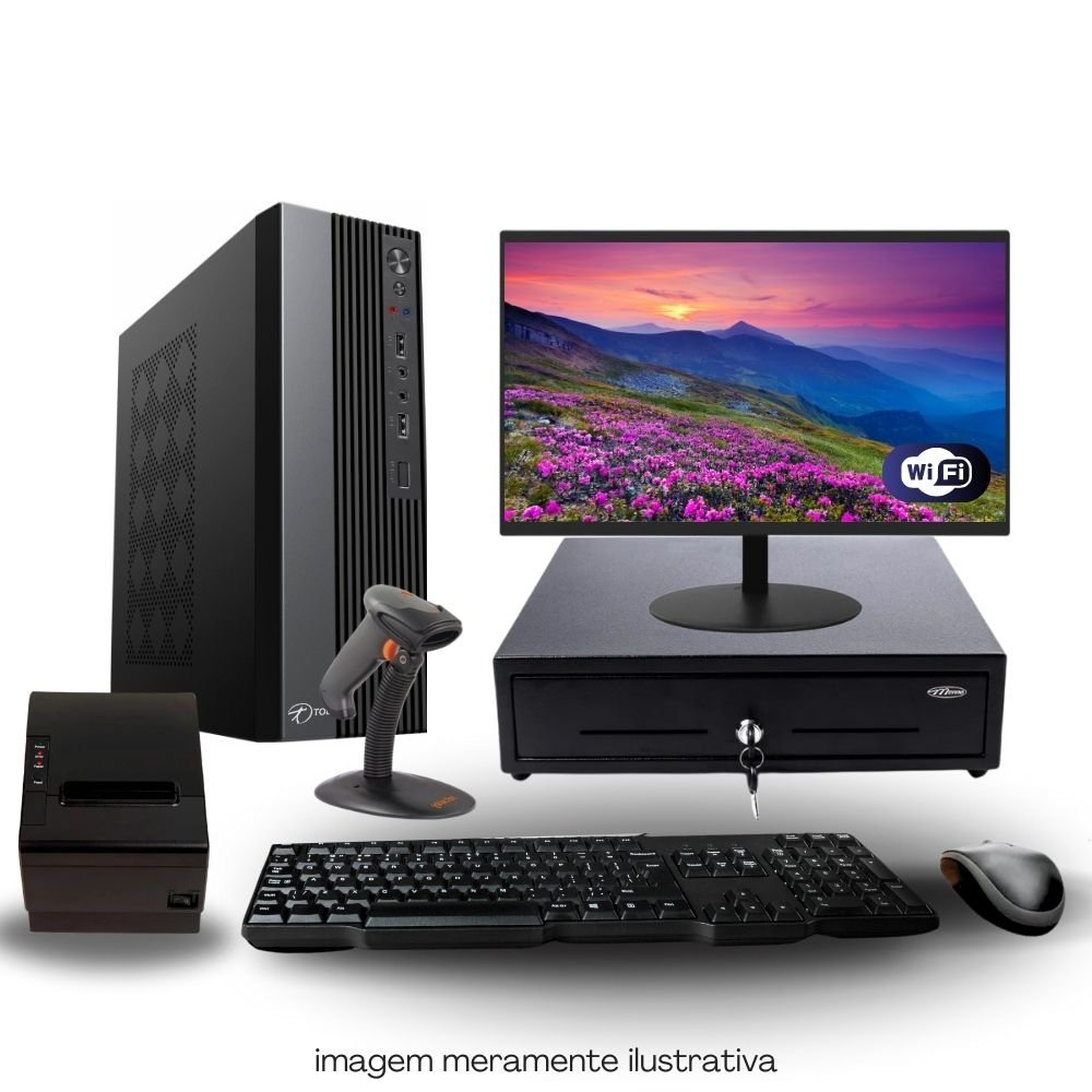 Kit Automação PDV TOB i5 16GB SSD 480GB Win10 Wi-Fi Monitor 15 Gaveta $$ Impressora Térmica Leitor Código Barras Teclado Mouse