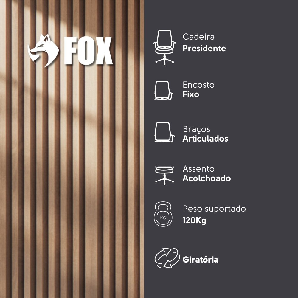 Cadeira Presidente Escritorio Giratoria Fox Office Preta e Branca - Z411