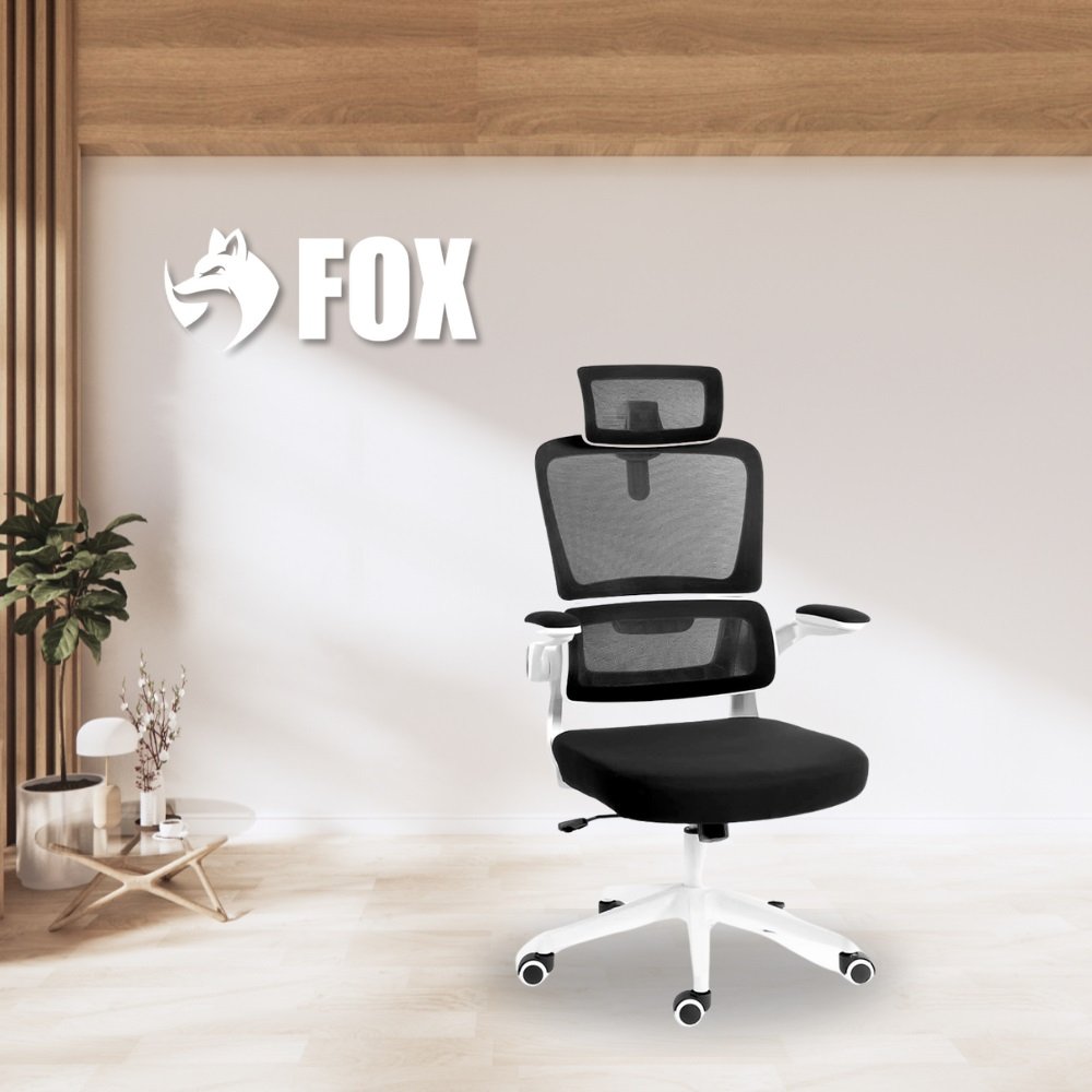 Cadeira Presidente Escritorio Giratoria Fox Office Preta e Branca - Z411