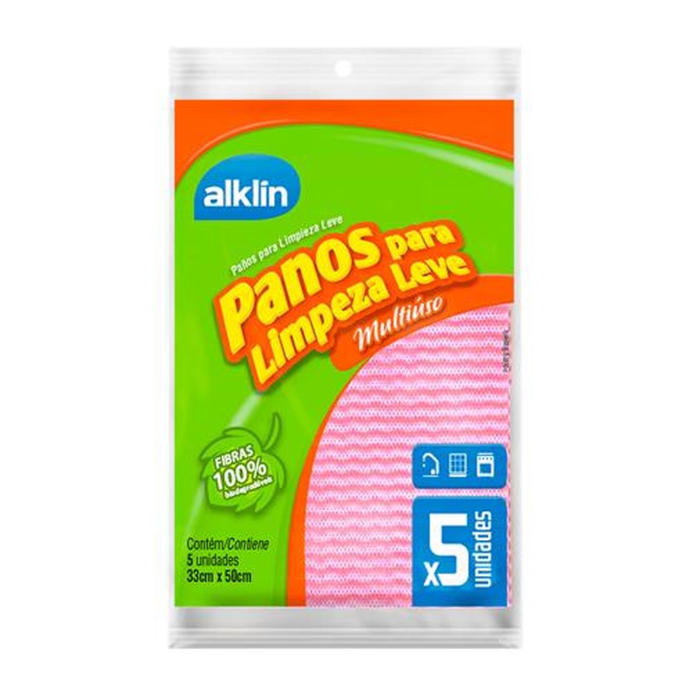 Pano Limpeza Leve 33x50 Rosa Com 5 Unidades - Marca Alklin