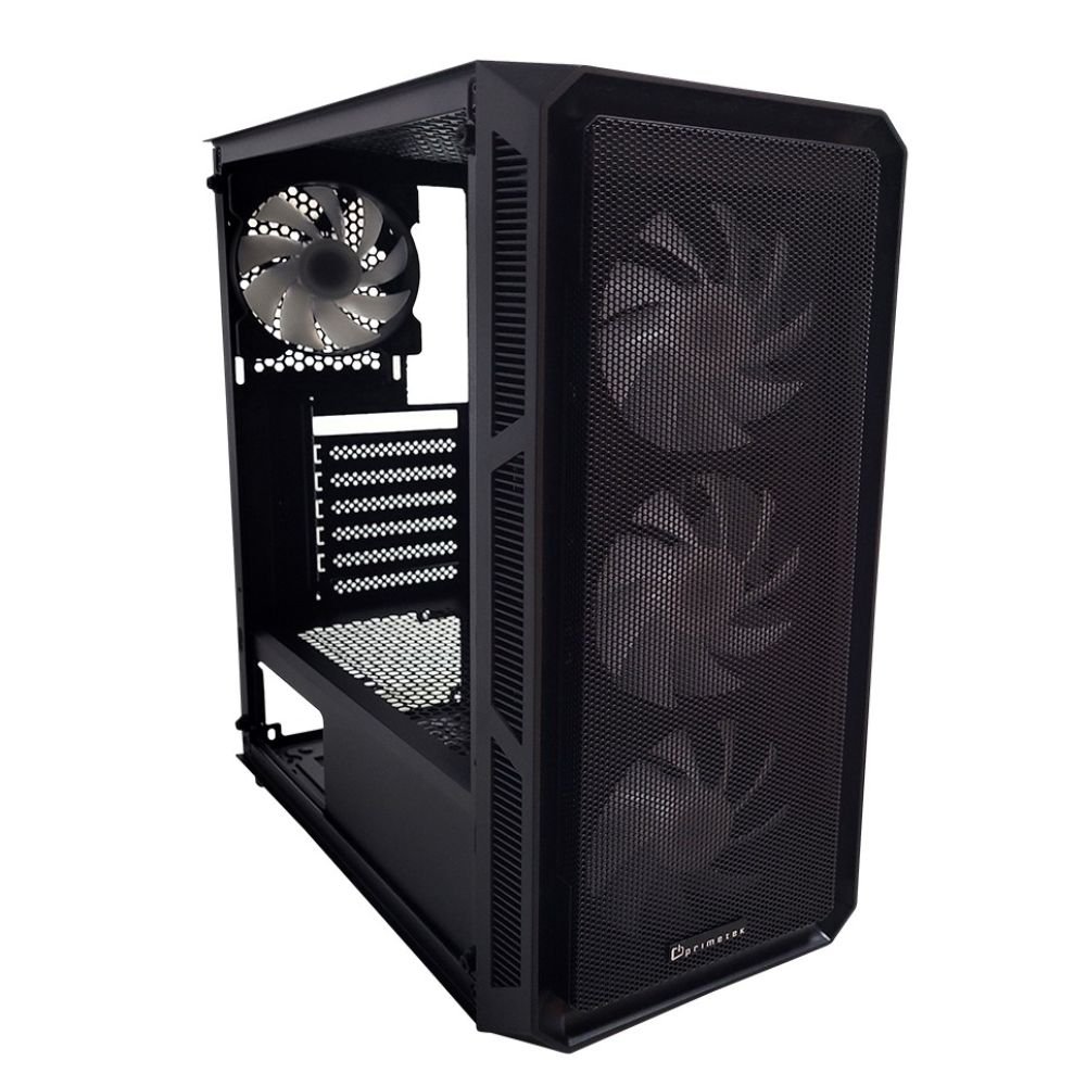 Gabinete Hermes Gamer ATX Sem Fonte - HE19A-M Primetek C/ 4 Fans RGB Preto