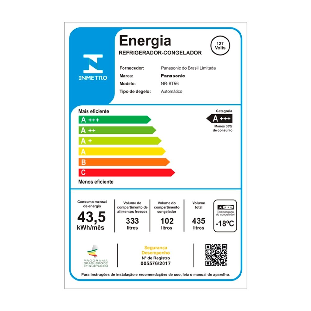 Geladeira/Refrigerador Panasonic 435 Litros NR-BT56PD4X - 2 Portas, A+++, Frost Free, Aço Escovado, 110V