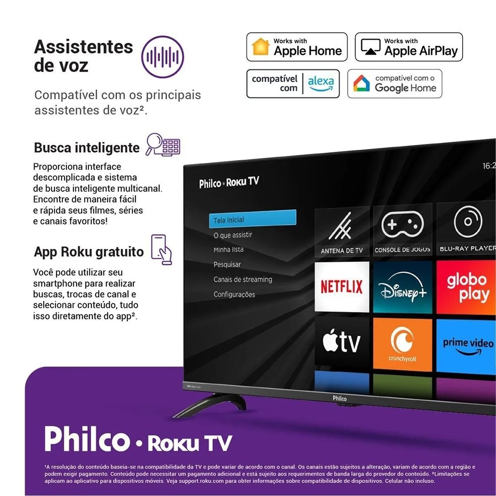 Smart TV Led 32" Philco PTV32G7PR2CGB Roku - HD, Dolby Audio, Com Wi-Fi, Com 2 HDMI e 1 USB