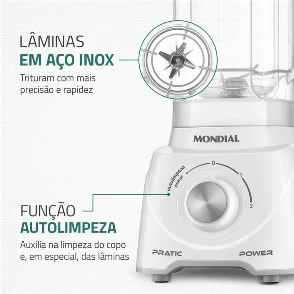 Liquidificador 550w 2,2l Mondial L-97-w Pratic Power Branco 220V