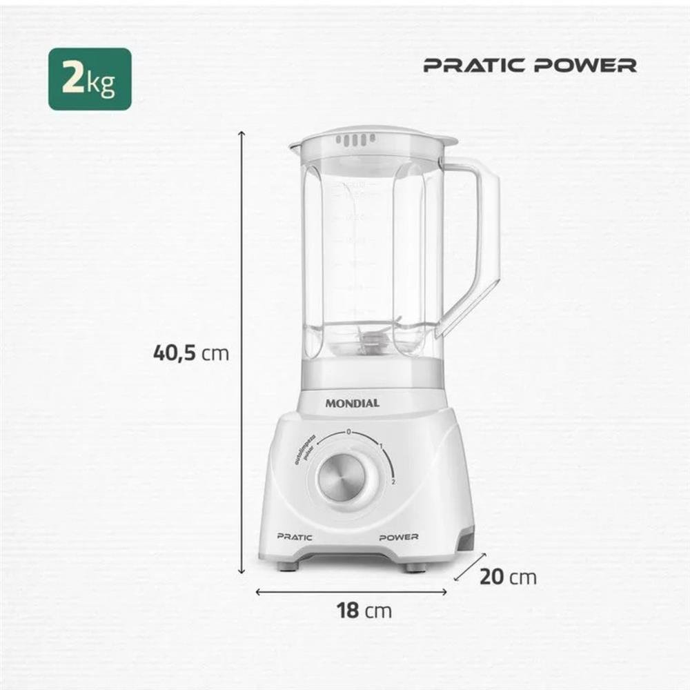 Liquidificador 550w 2,2l Mondial L-97-w Pratic Power Branco 220V