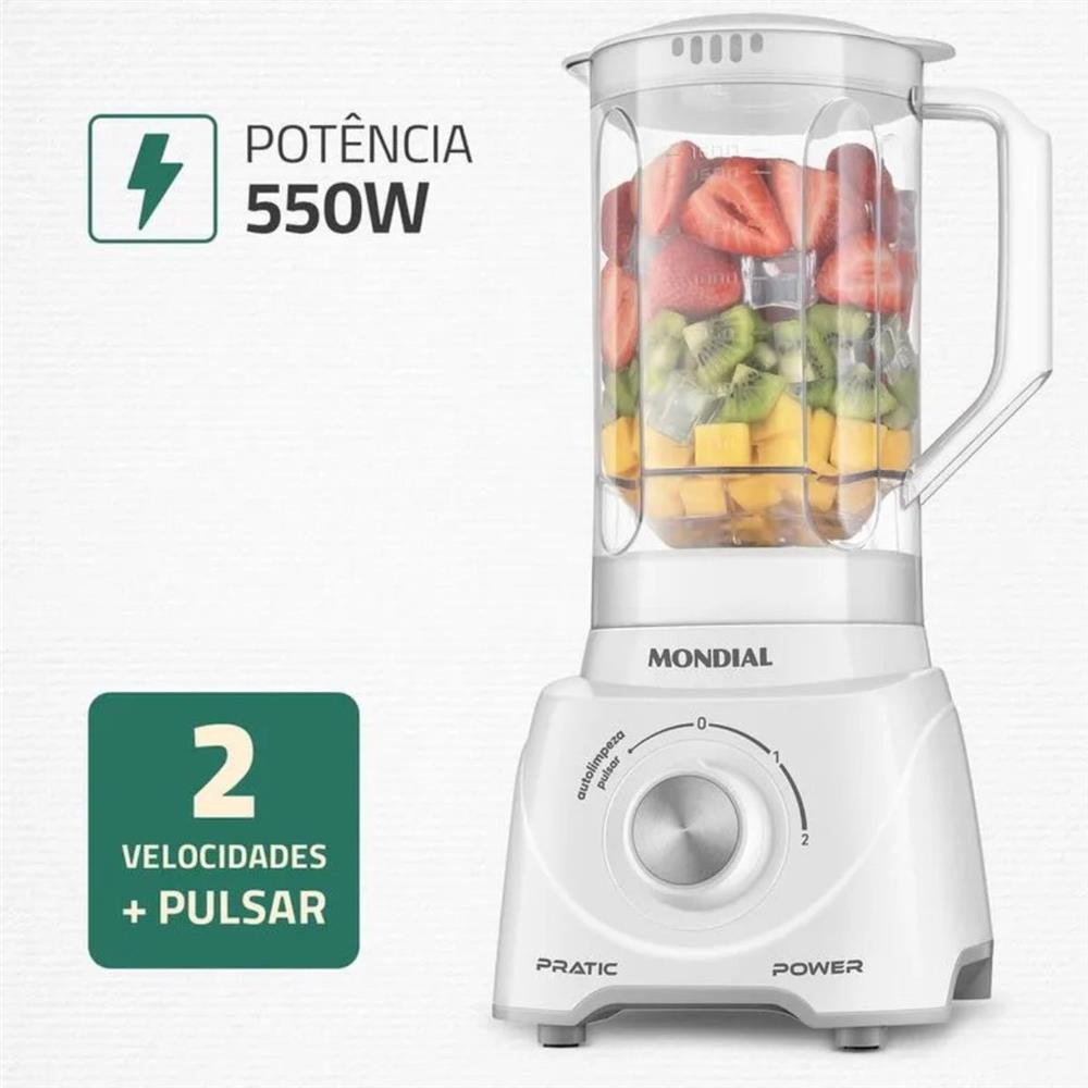 Liquidificador 550w 2,2l Mondial L-97-w Pratic Power Branco 220V