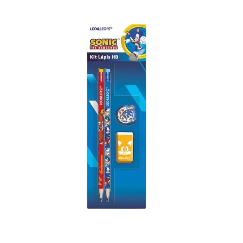Kit Escolar Sonic Leo E Leo 2 Lapis 1 Borracha 1 Apontador Ref 10149