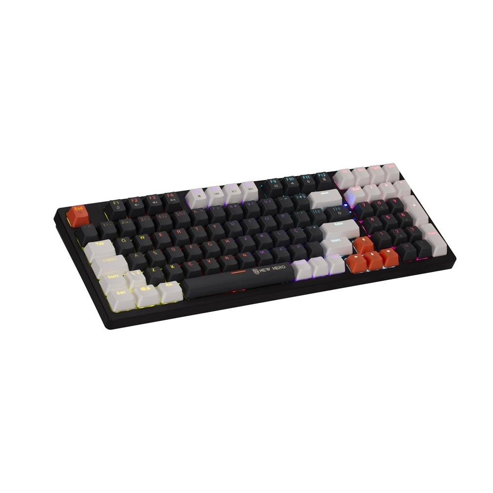 Teclado Mecanico Gamer New Hero Arkana, RGB, Switch Red, ABNT2, USB, Preto e Cinza