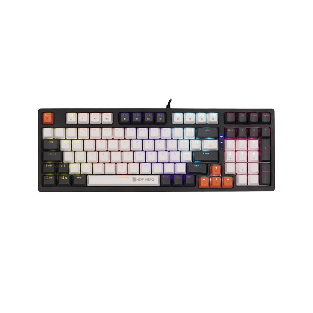Teclado Mecanico Gamer New Hero Arkana, RGB, Switch Red, ABNT2, USB, Branco e Cinza