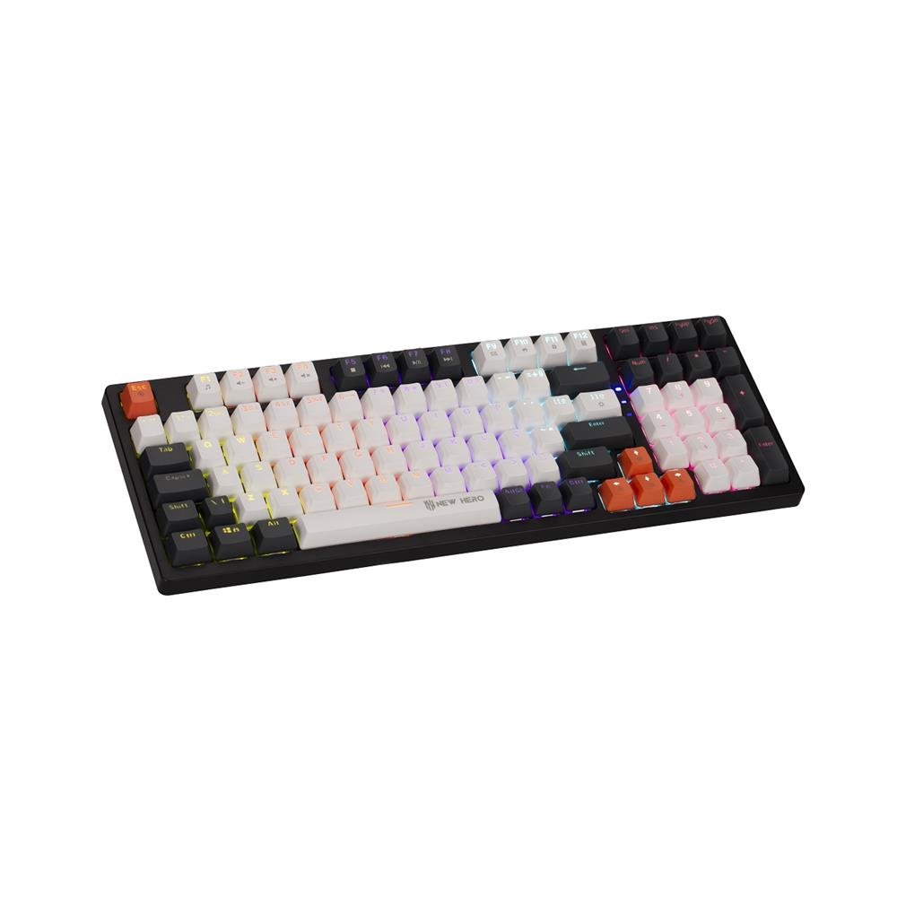 Teclado Mecanico Gamer New Hero Arkana, RGB, Switch Red, ABNT2, USB, Branco e Cinza