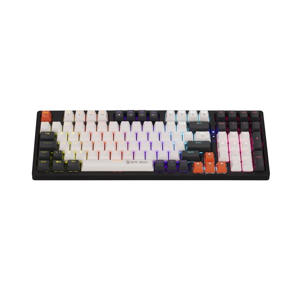 Teclado Mecanico Gamer New Hero Arkana, RGB, Switch Red, ABNT2, USB, Branco e Cinza