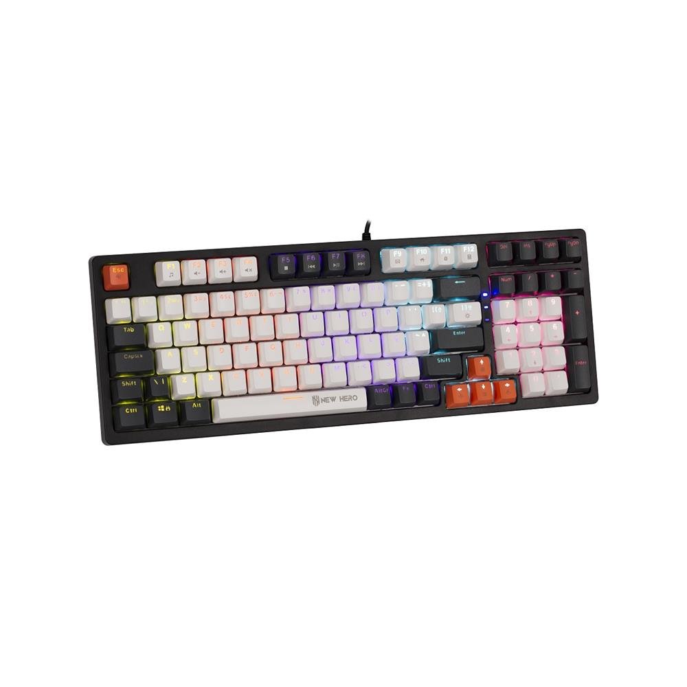 Teclado Mecanico Gamer New Hero Arkana, RGB, Switch Red, ABNT2, USB, Branco e Cinza