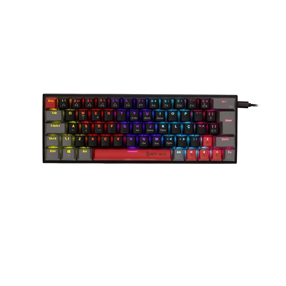Teclado Mecanico Gamer New Hero Titan Mini 60%, RGB, Switch Blue, ABNT2, USB, Preto e Cinza