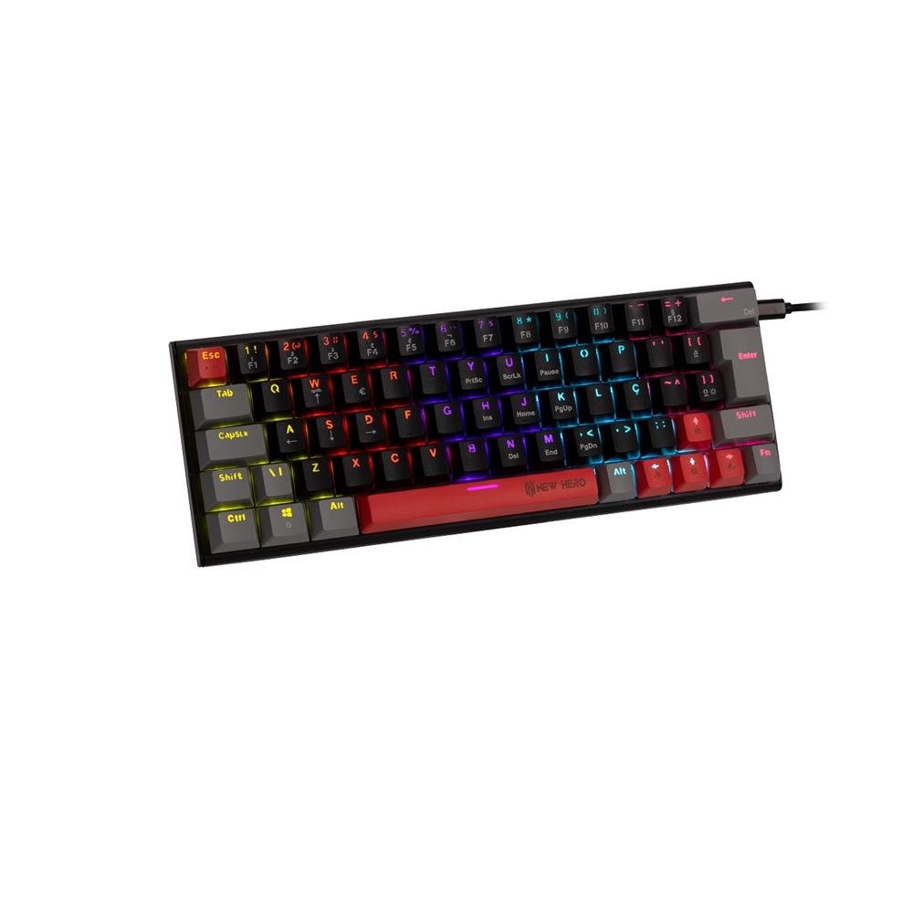 Teclado Mecanico Gamer New Hero Titan Mini 60%, RGB, Switch Blue, ABNT2, USB, Preto e Cinza