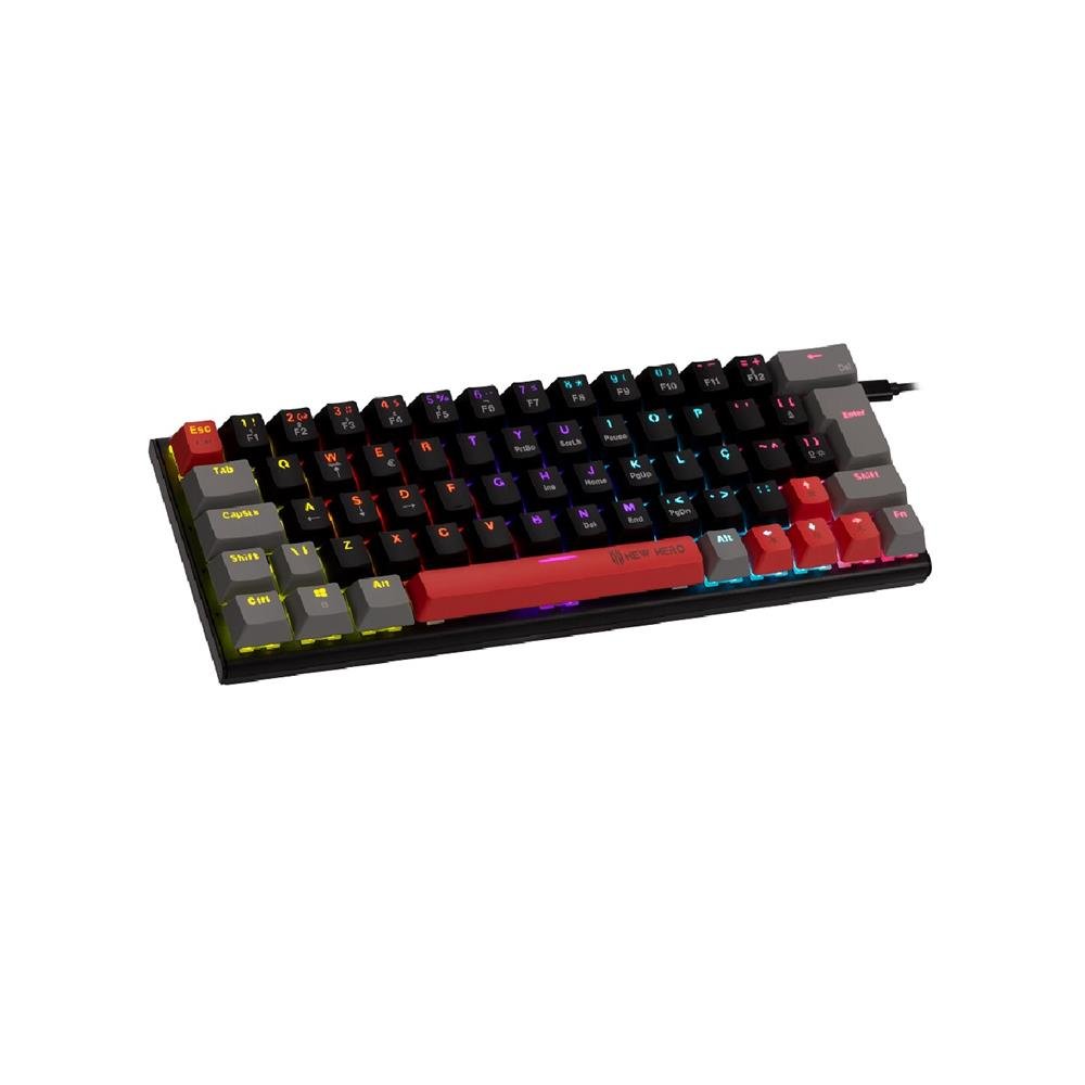Teclado Mecanico Gamer New Hero Titan Mini 60%, RGB, Switch Blue, ABNT2, USB, Preto e Cinza