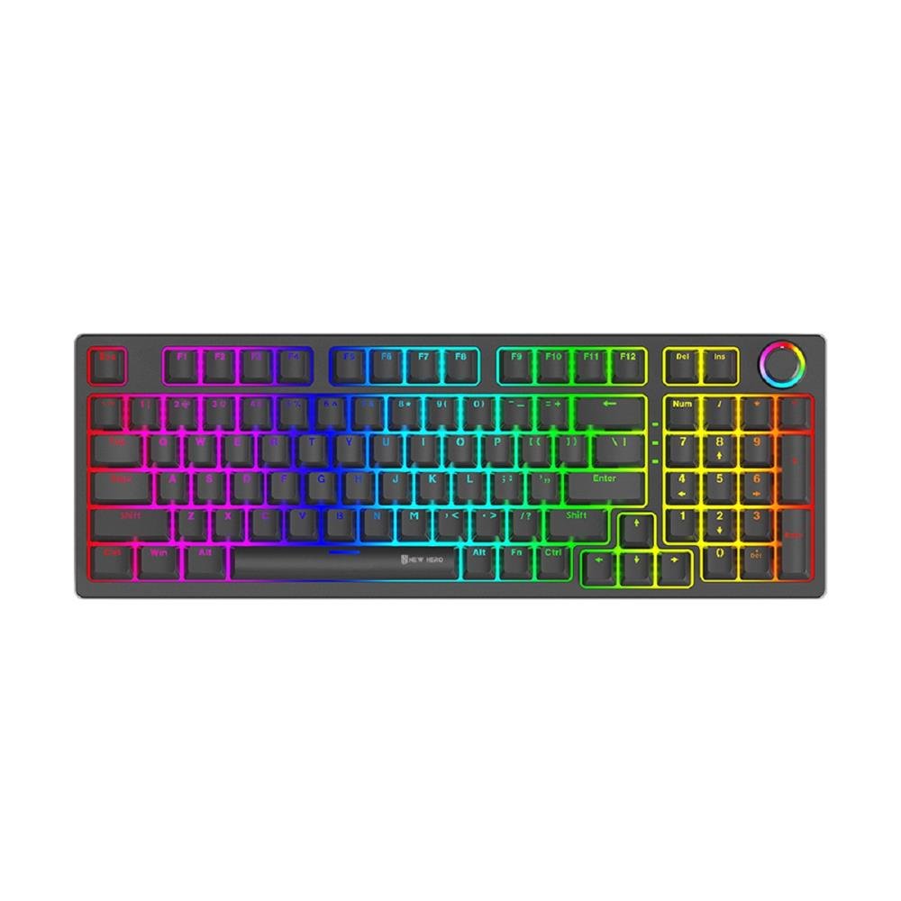 Teclado Mecanico Gamer New Hero Warlock, RGB, Switch Red, ABNT2, USB, Preto