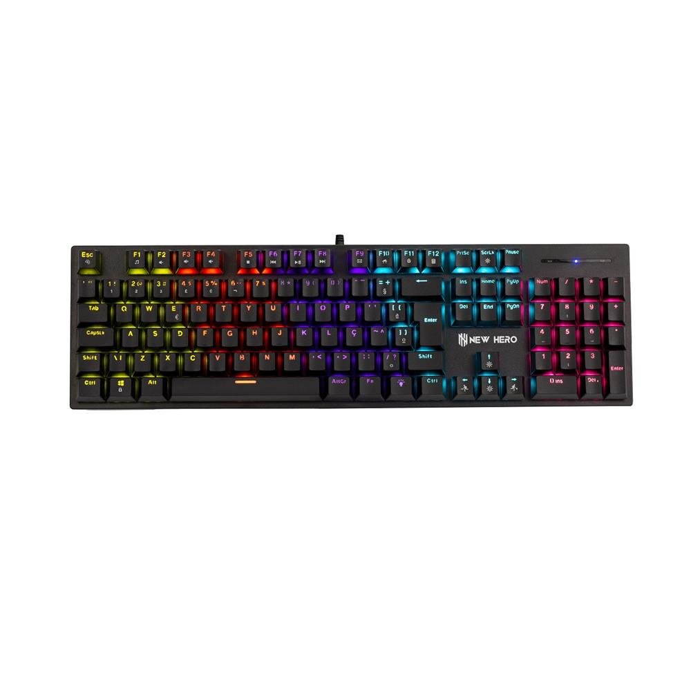Teclado Mecânico Gamer New Hero Prisma, Rgb, Switch Blue, Abnt2, Usb, Preto