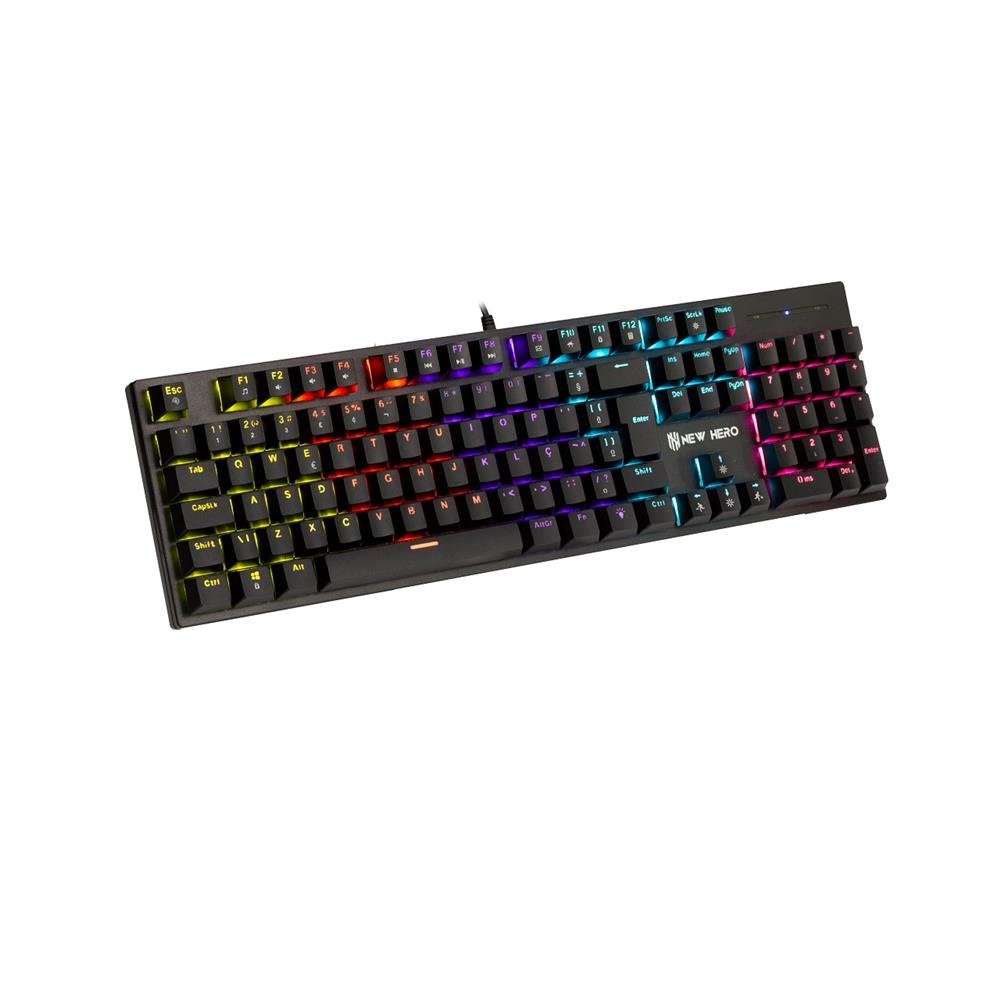 Teclado Mecanico Gamer New Hero Prisma, RGB, Switch Blue, ABNT2, USB, Preto
