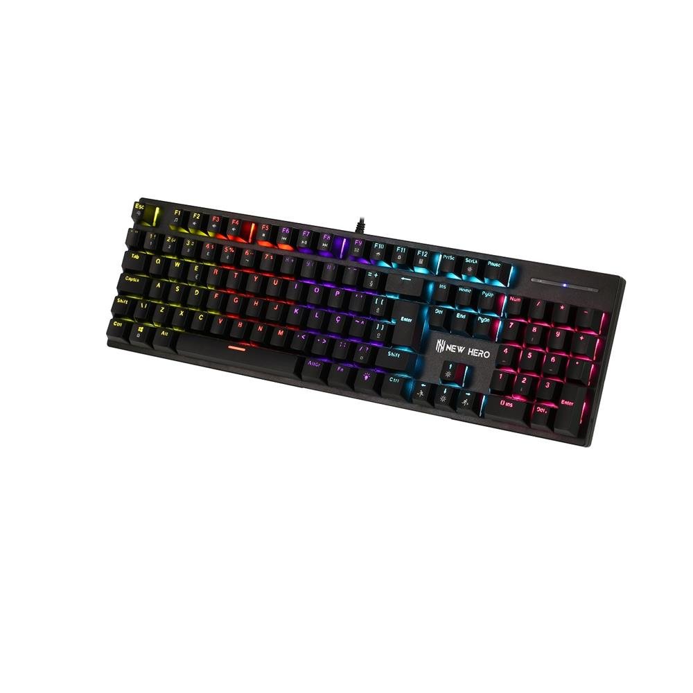 Teclado Mecanico Gamer New Hero Prisma, RGB, Switch Blue, ABNT2, USB, Preto