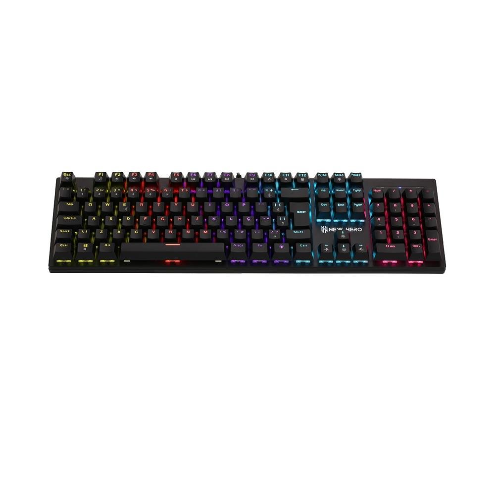 Teclado Mecanico Gamer New Hero Prisma, RGB, Switch Blue, ABNT2, USB, Preto