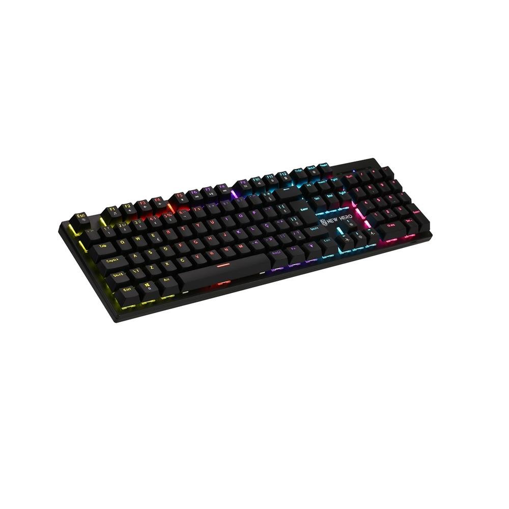 Teclado Mecanico Gamer New Hero Prisma, RGB, Switch Blue, ABNT2, USB, Preto