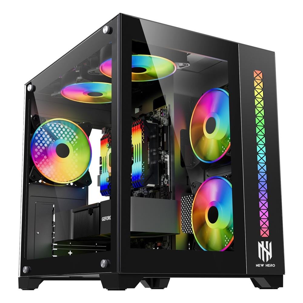 Gabinete Gamer New Hero Majesty, Rgb, Mid Tower, Vidro Temperado, Sem Fonte, Sem Fan, Preto