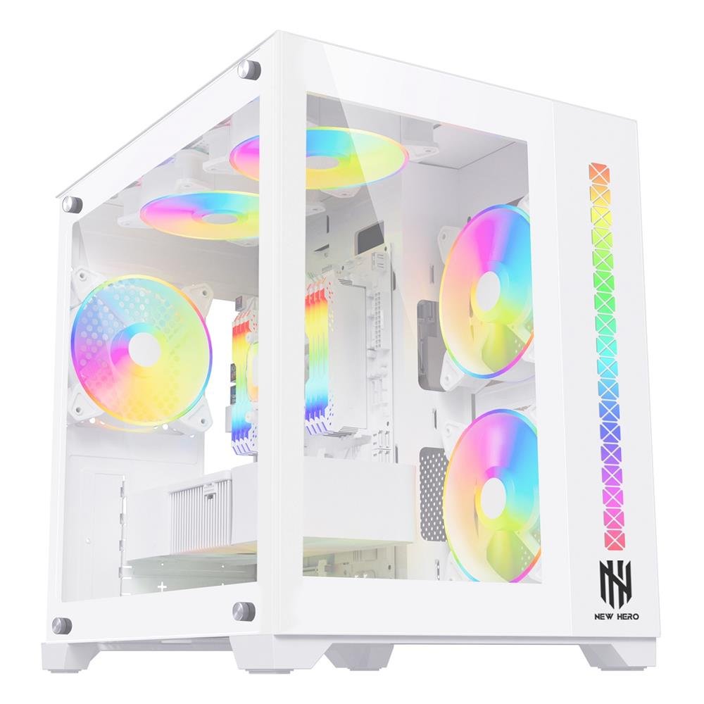Gabinete Gamer New Hero Majesty, RGB, Mid Tower, Vidro Temperado, Sem Fonte, Sem Fan, Branco