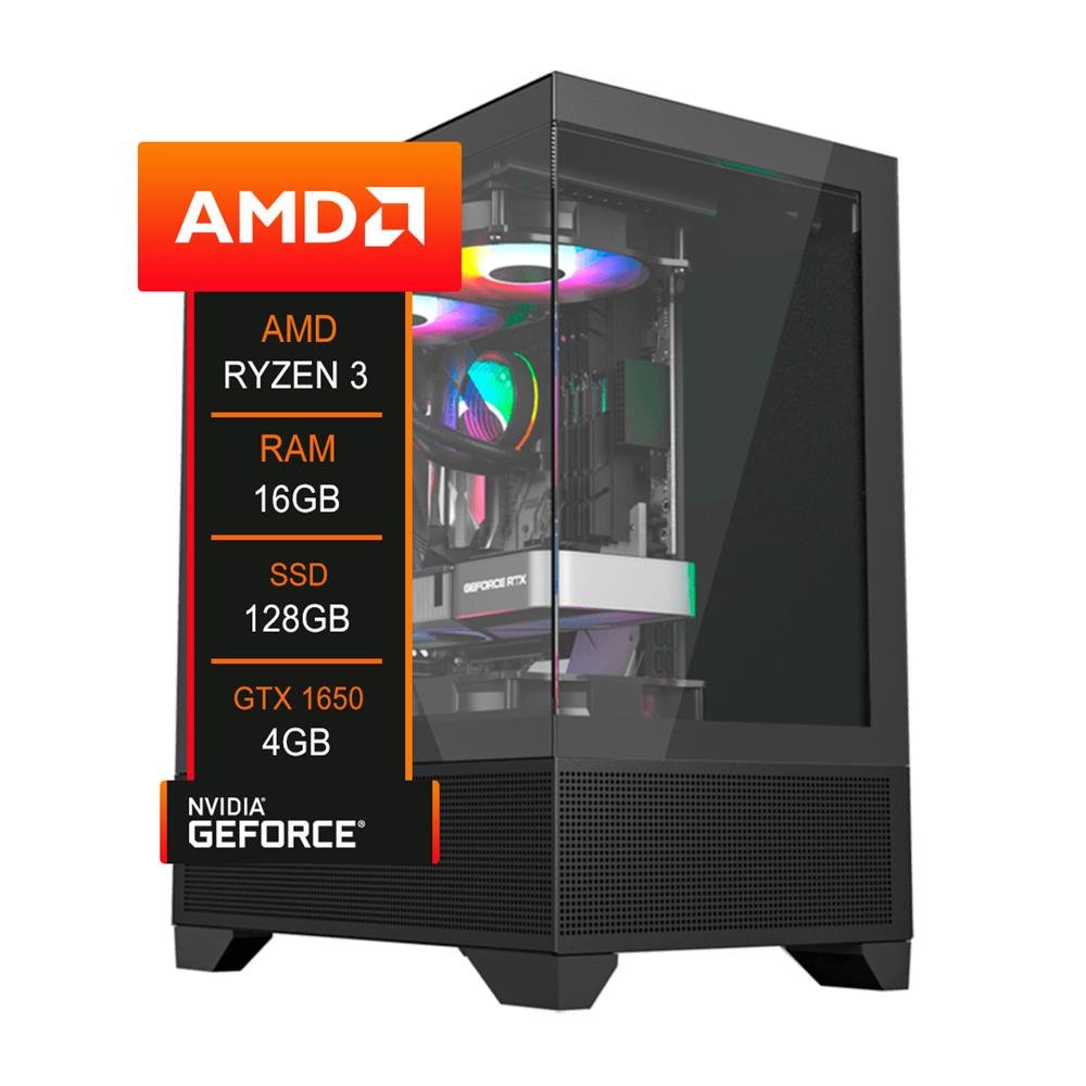 PC Gamer YON A520ME, AMD Ryzen 3 3200G, GTX 1650 4GB, 16GB DDR4, SSD 128GB Sata