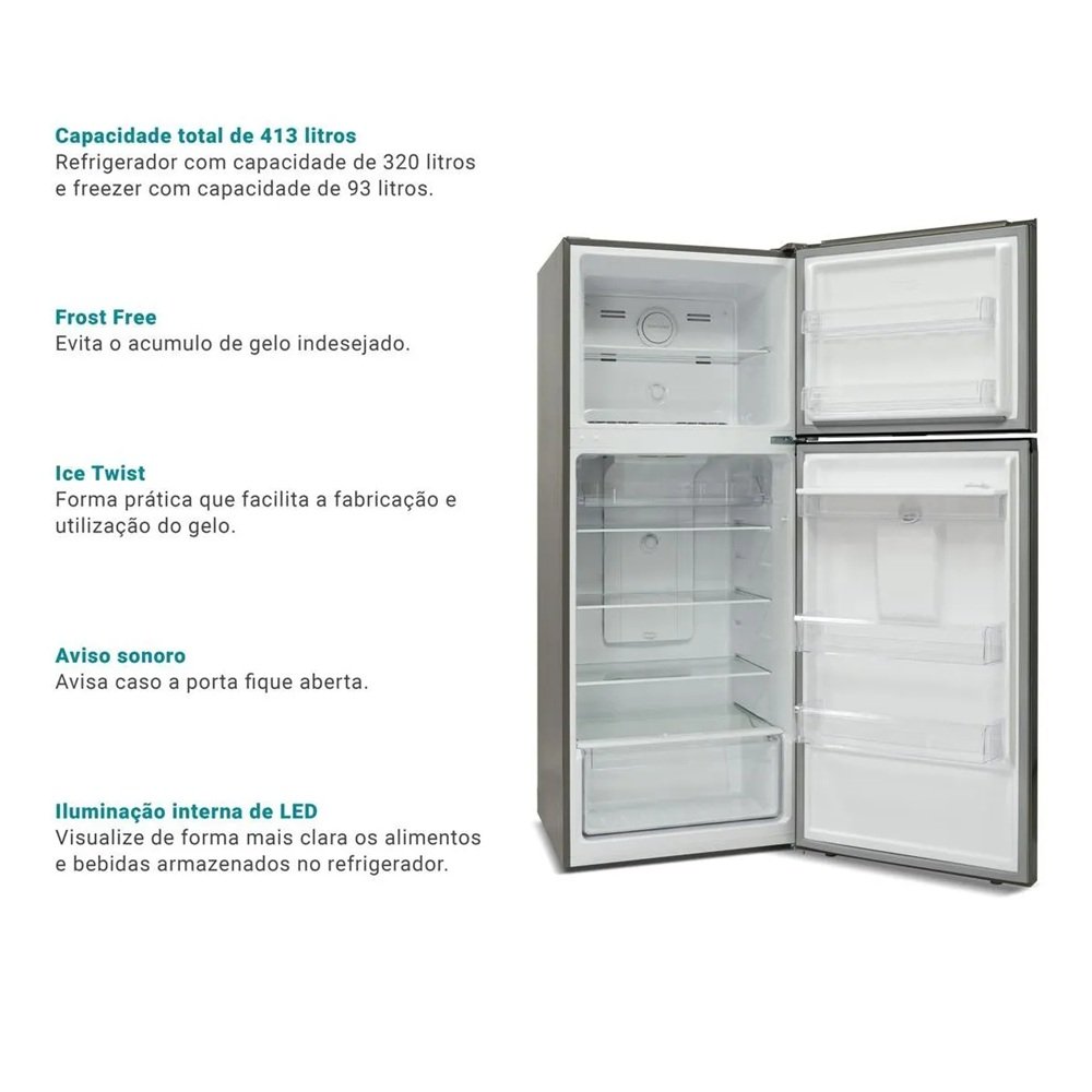 Geladeira Philco 413 Litros Top Mounted Duplex Inox Prf501ti 220V