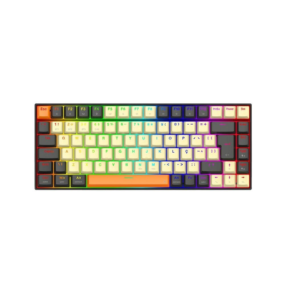 Teclado Gamer Sem Fio Mecanico Phantom Pro Rgb, Abnt2, Bluetooth, Switch Redragon Marrom, Cinza E Cremes, K629cgo-Pro-M (Pt-Brown), Redragon