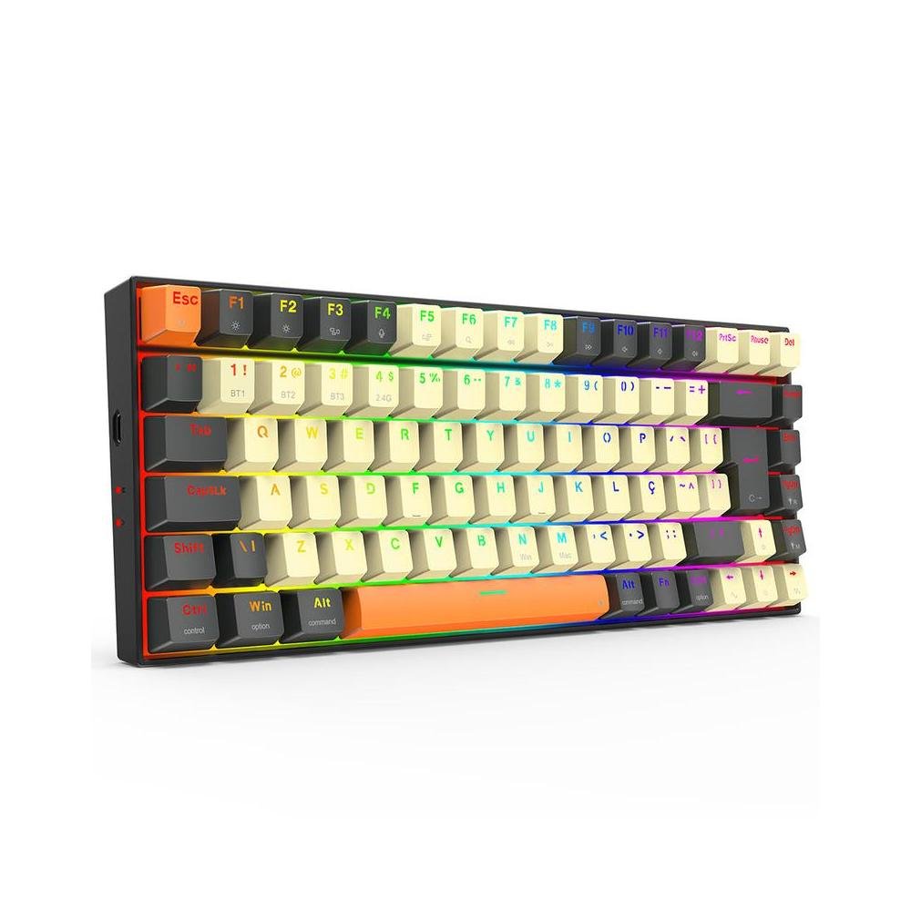 Teclado Gamer Sem Fio Mecanico Phantom Pro Rgb, Abnt2, Bluetooth, Switch Redragon Marrom, Cinza E Cremes, K629cgo-Pro-M (Pt-Brown), Redragon