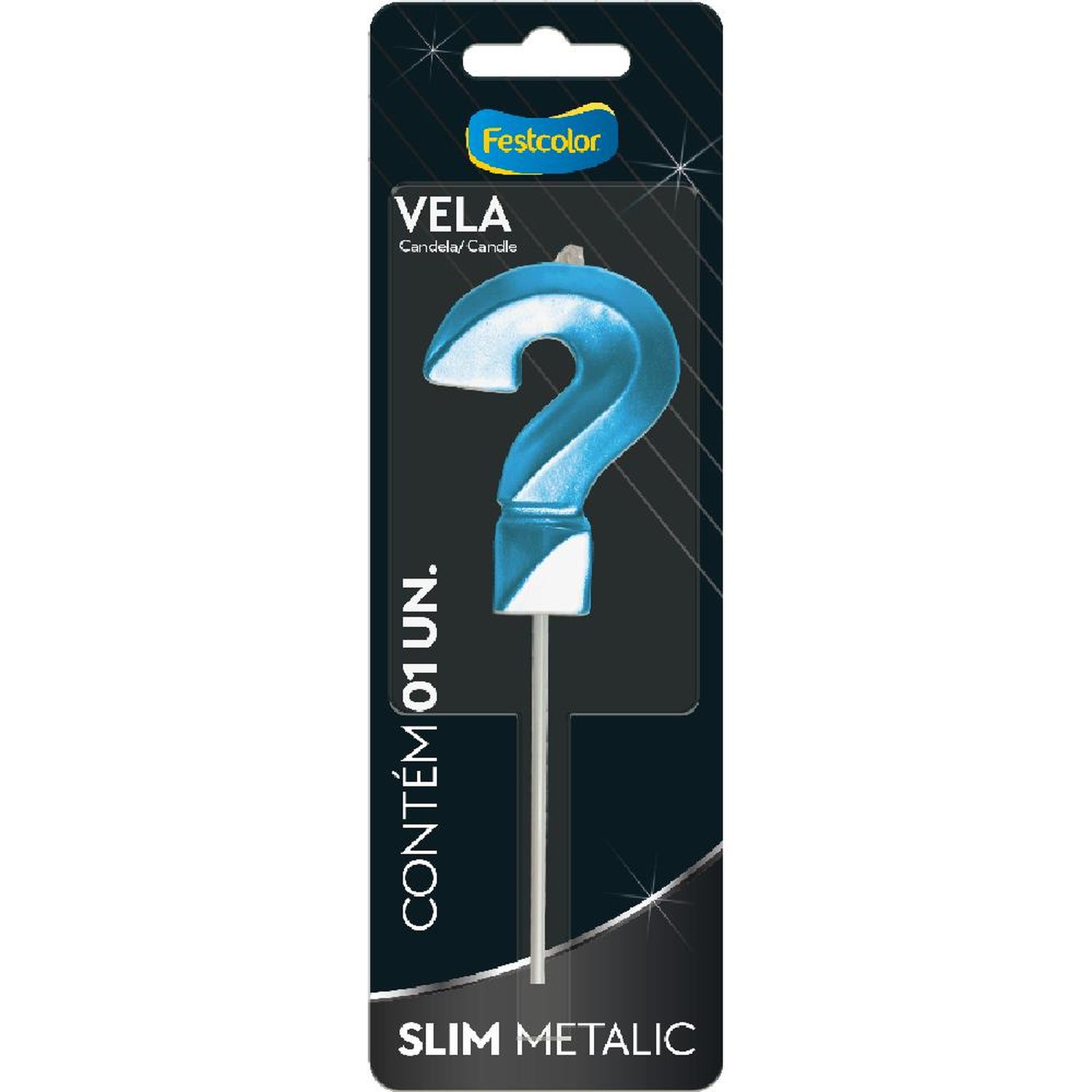 Vela Slim Metallic Azul N ? - Embalagem com 1 unidade.