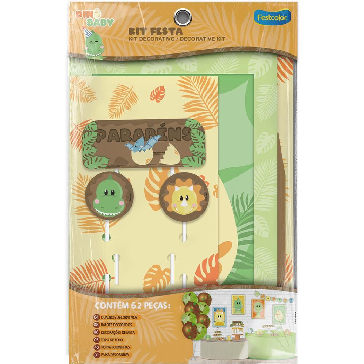 Kit Festa Dino Baby - Embalagem com 1 unidade.