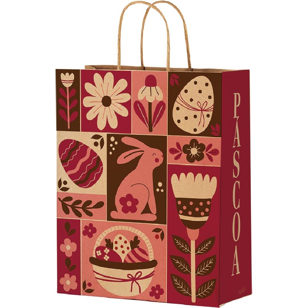 Sacola De Papel P 28X18X9 Pascoa Cherry - Embalagem com 25 unidades.
