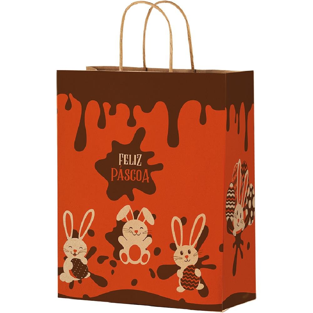 Sacola De Papel M 29X24X12 Pascoa Chocolatier - Embalagem com 25 unidades.