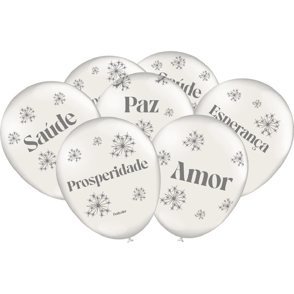 Balao Branco Frases Ano Novo - Embalagem com 25 unidades.
