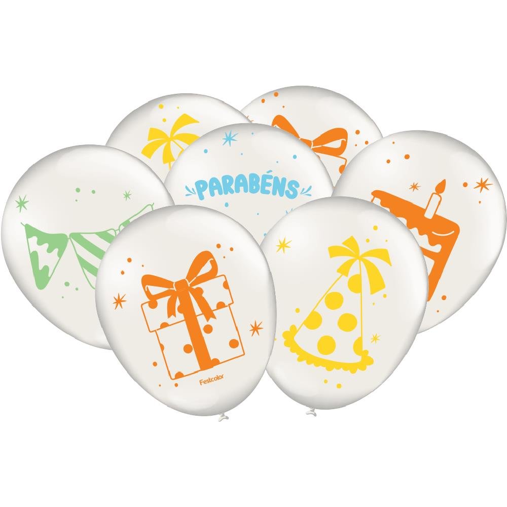 Balao Feliz Aniversario - Embalagem com 25 unidades.