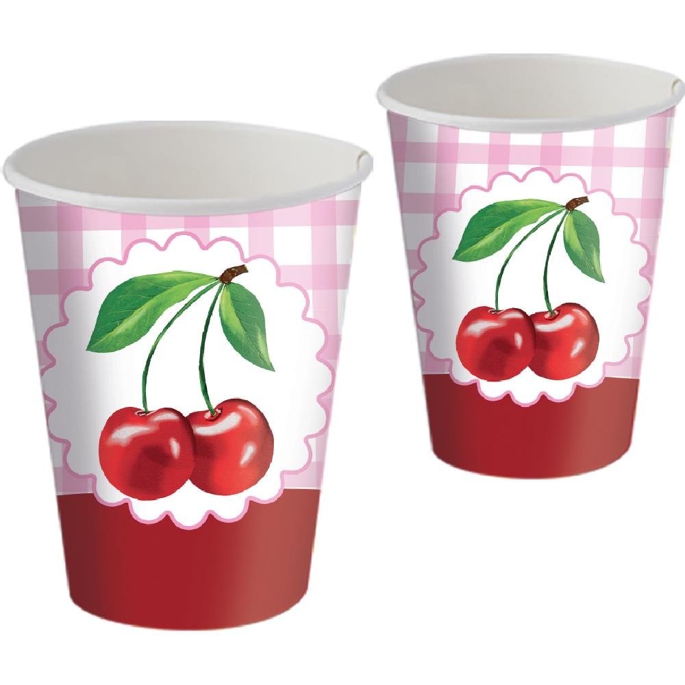 Copo Papel 200Ml Cereja - Embalagem com 8 unidades.