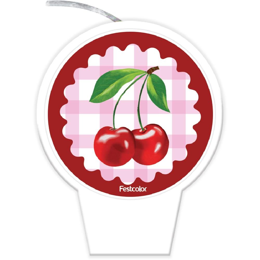 Vela Plana Cereja - Embalagem com 1 unidade.