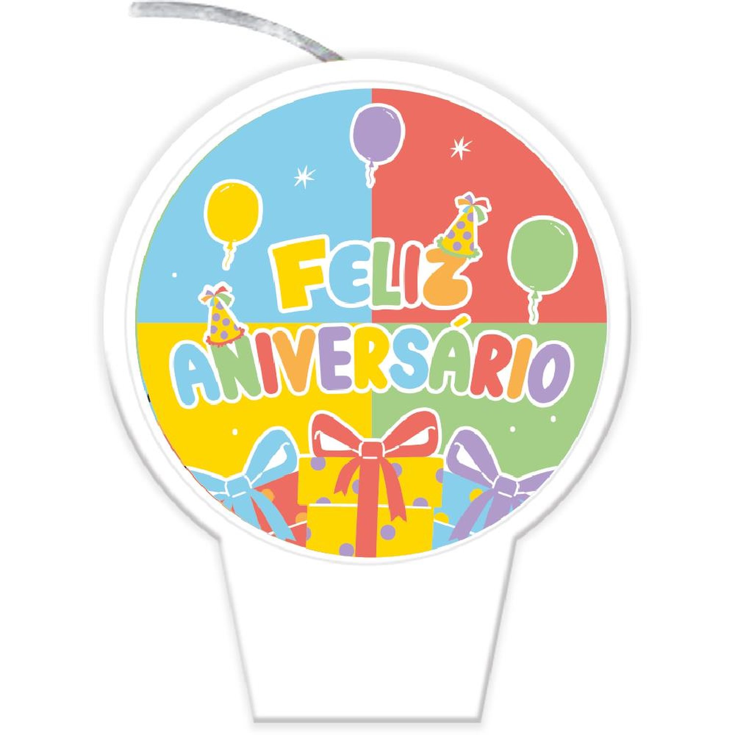 Vela Plana Feliz Aniversario - Embalagem com 1 unidade.