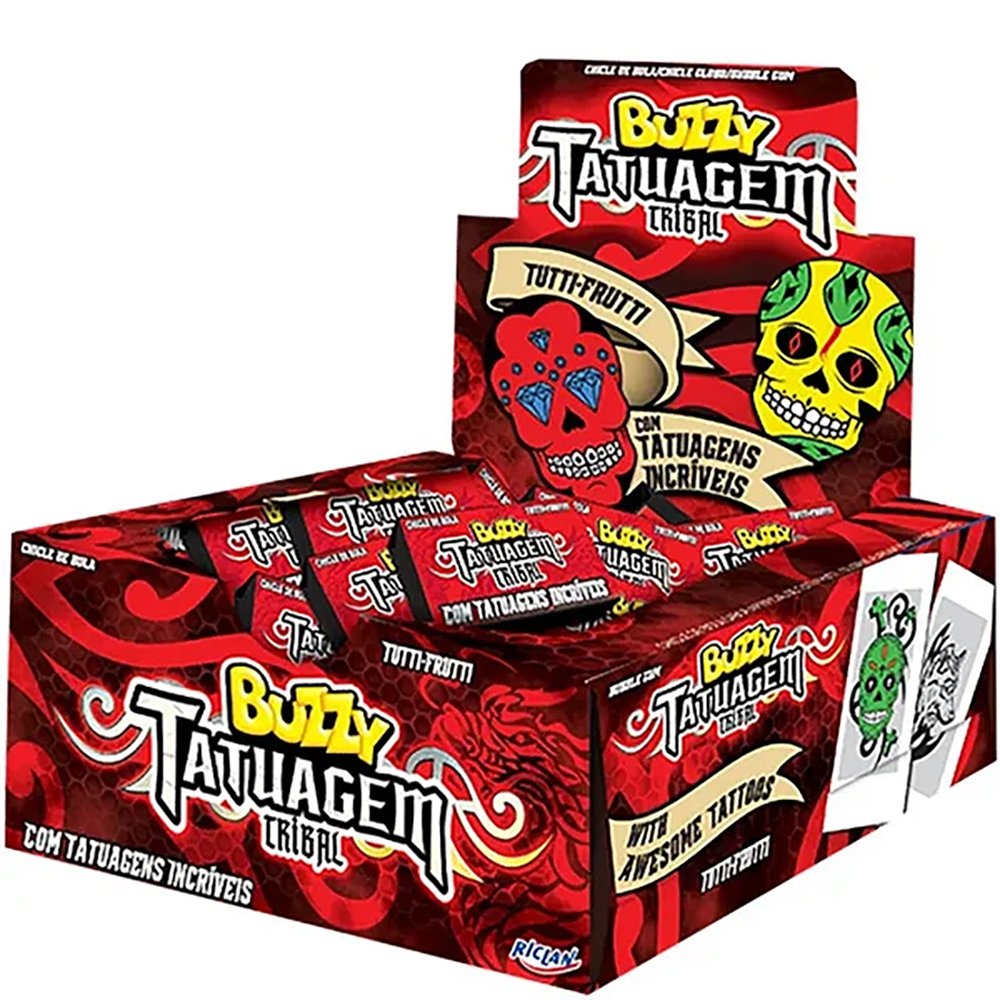Chiclete Buzzy Tatuagem Tribal Tutti Frutti Com 90 Unidades