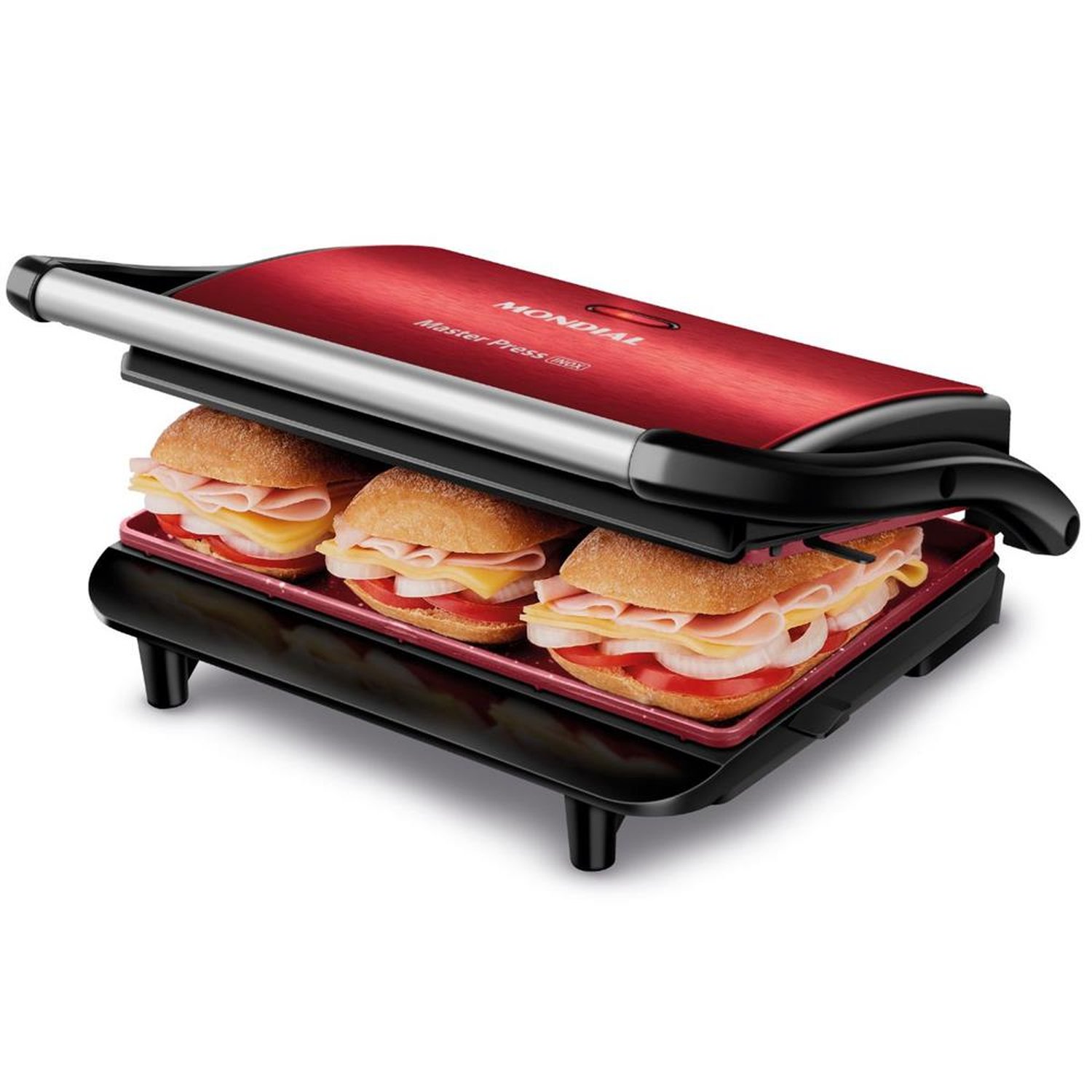 Press Grill Ceramic 2 Em 1 Mondial 1000w PG-01-RC Red 110V