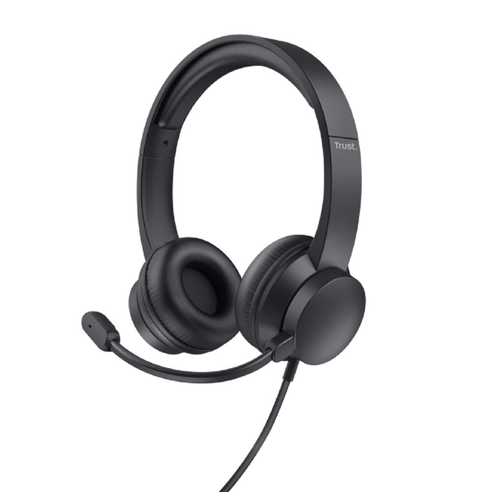 Headset Trust Ayda USB, Com Fio, Microfone, ABS, Couro Sintetico, Preto